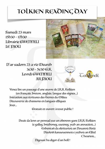  Tolkien Reading Day 2024 : Samedi 23 mars au Café-Librairie Gwennili, 36 Rue du Général de Gaulle, 29590 Le Faou