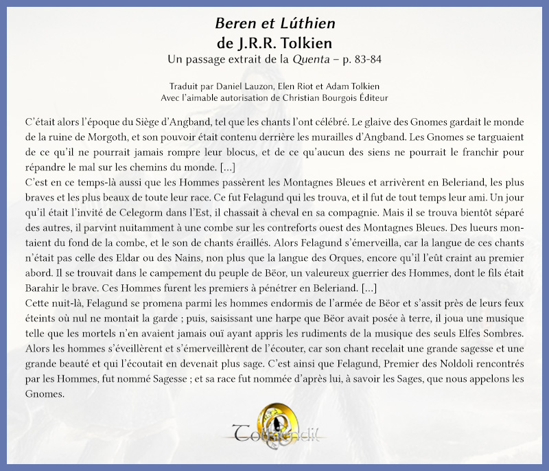 Beren et Lúthien – Un passage extrait de la Quenta – p. 83-84