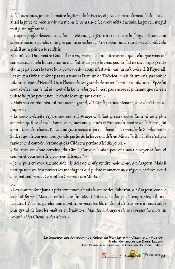 Le Seigneur des Anneaux – Le Retour du Roi – Livre V – Chapitre 2 – p. 58