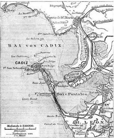 Un plan de la baie de Cadix