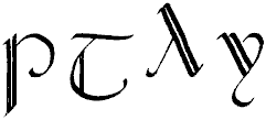 Tengwar majuscules en style calligraphique formel, avec des queues doublées