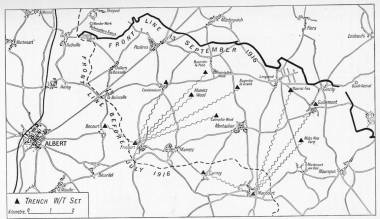 Carte du réseau de communication britannique sans fil entre juillet et septembre 1916.